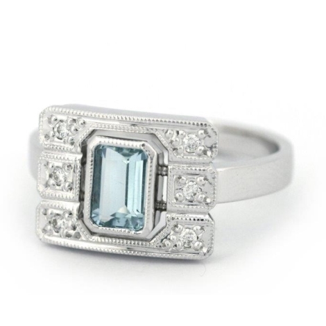 Prsten s diamanty a akvamarínem 31693